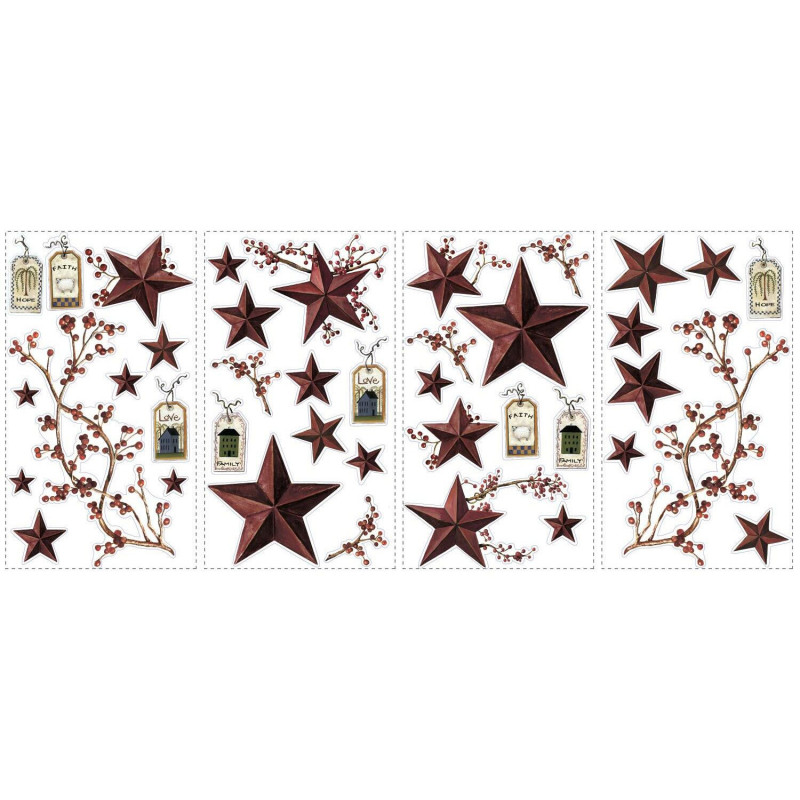 RMK1276SCS Country Stars & Berries Peel & Stick Wall Decals