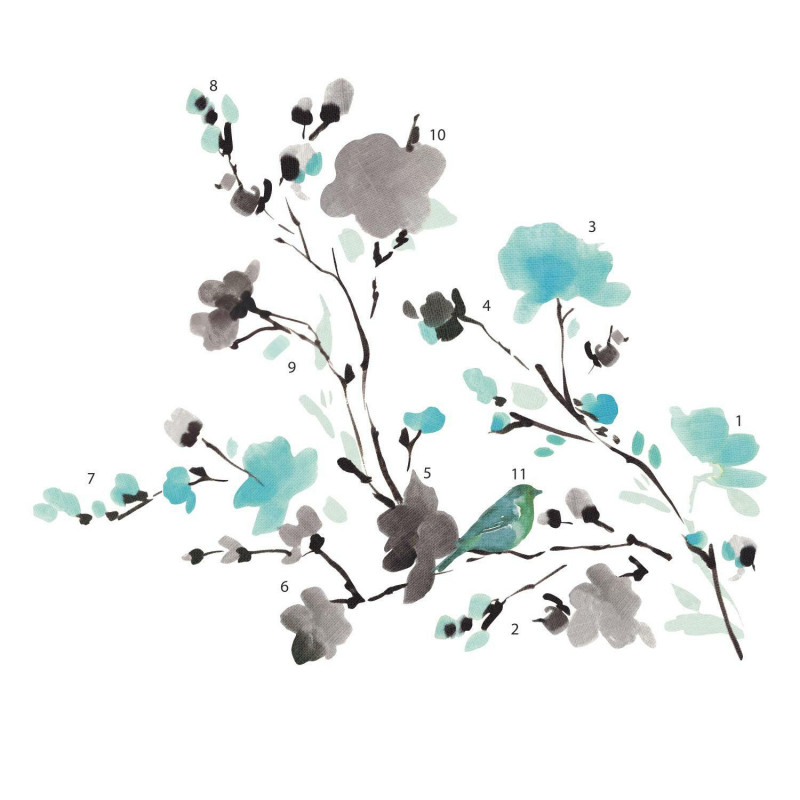 Rmk2687scs Blossom Watercolor Bird Branch Wall Decals Assembled Product