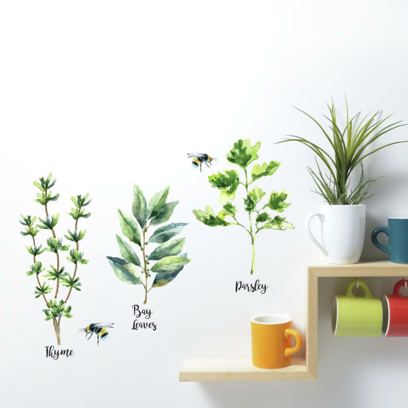 RMK3653SCS Watercolor Herb Peel And Stick Wall Decals