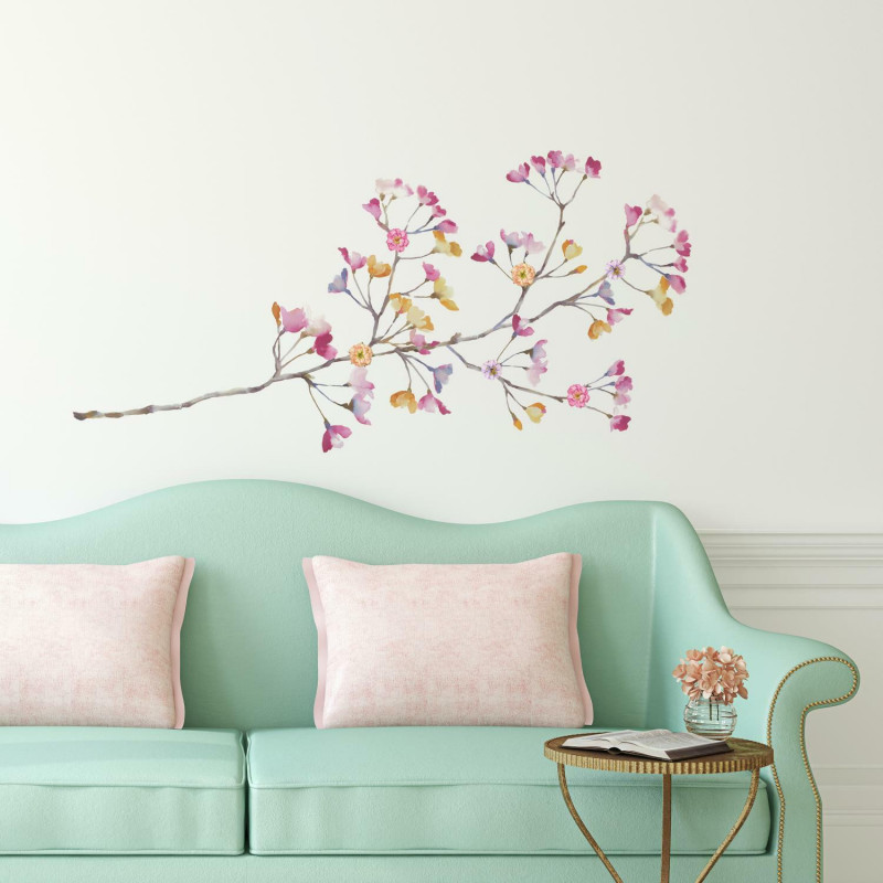 RMK3844GM Pastel Flowers Branch Giant Wall Decals W/ 3D Embellishments