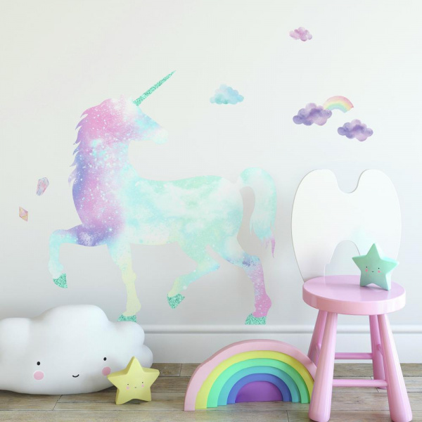 RMK3845GM Galaxy Unicorn Peel And Stick Giant Wall Decal With Glitter
