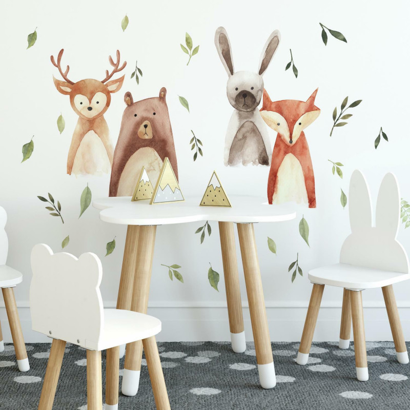 RMK4020SCS Watercolor Woodland Critters Peel And Stick Wall Decals