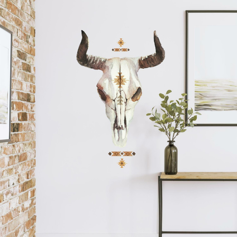 RMK4094GM Cow Skull Southwestern Peel And Stick Giant Wall Decals