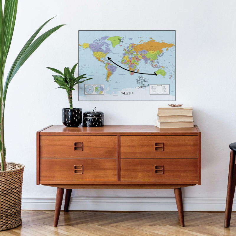 RMK4285GM Dry Erase Map Of The World Peel And Stick Giant Wall Decals