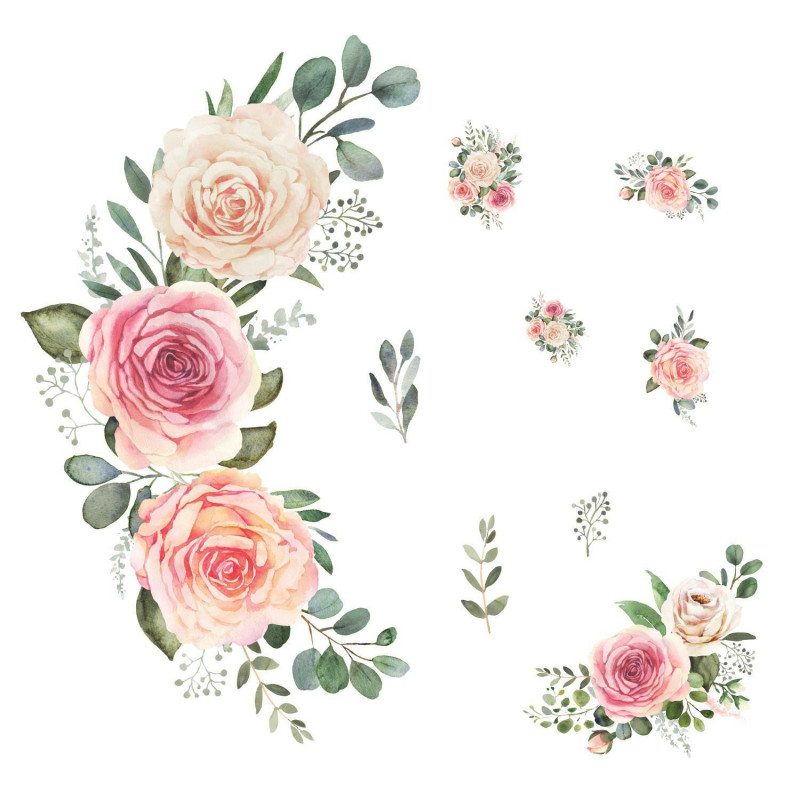 RMK4305SLM Pink Roses Peel And Stick Giant Wall Decals