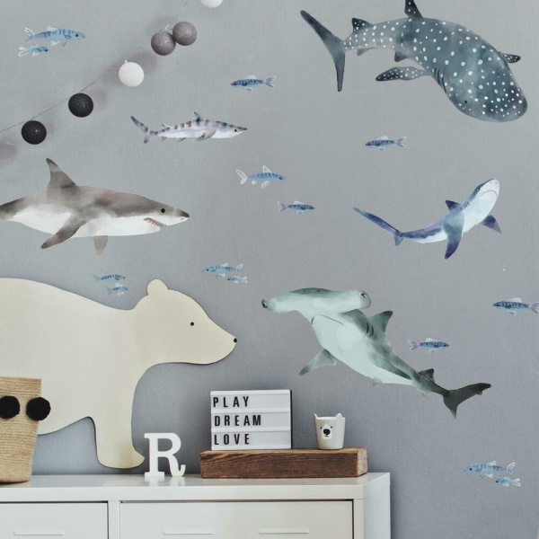 RMK4311SCS Sharks Peel And Stick Wall Decals