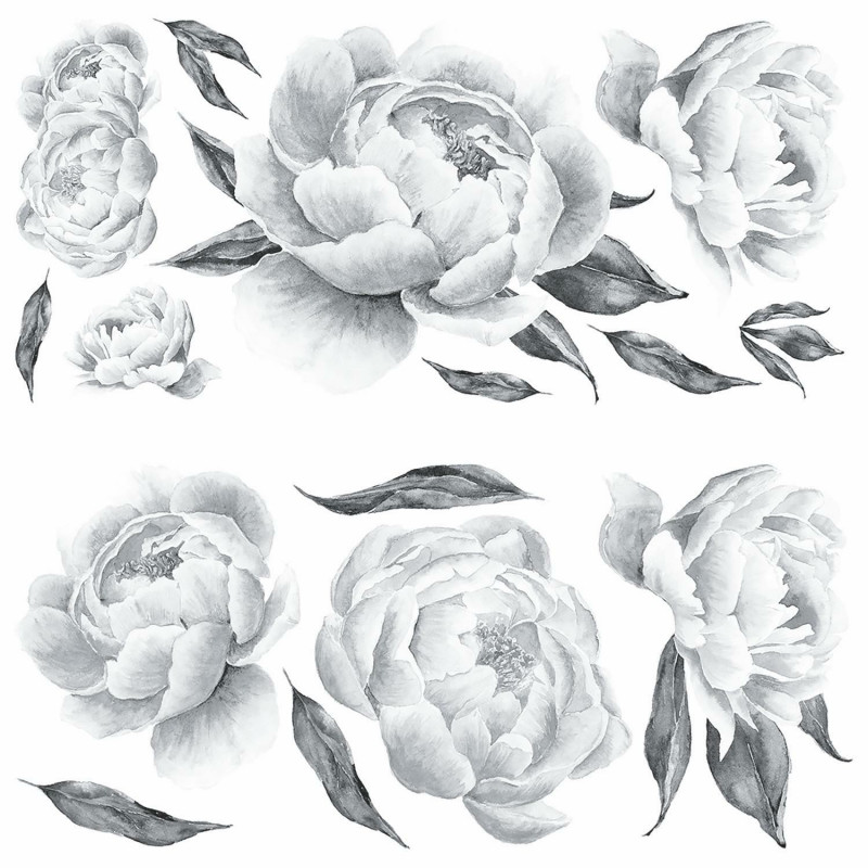 RMK4413GM Black Peonies Peel And Stick Giant Wall Decals