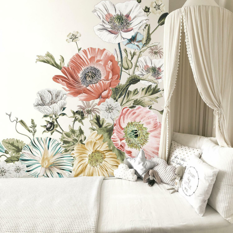 Vintage Poppy Floral Peel And Stick Giant Wall Decals