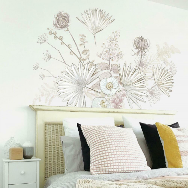 RMK4709GM Desert Sun Palm Leaf And Floral Peel And Stick Giant Wall Decals