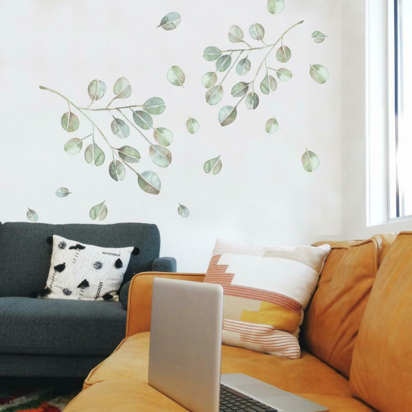 RMK4710GM Catcoq Eucalyptus Peel And Stick Giant Wall Decals