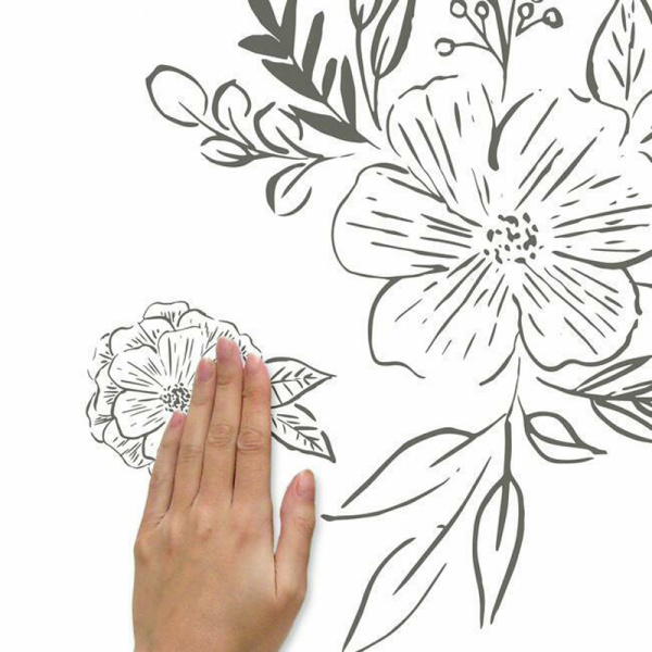 Rmk5108gm Beth Schneider Floral Sketch Peel And Stick Giant Wall Decals 3