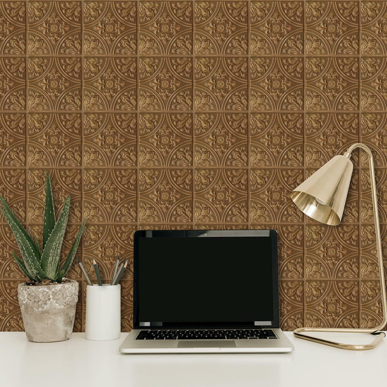 Roommates Copper Tin Tile Peel and Stick Wallpaper