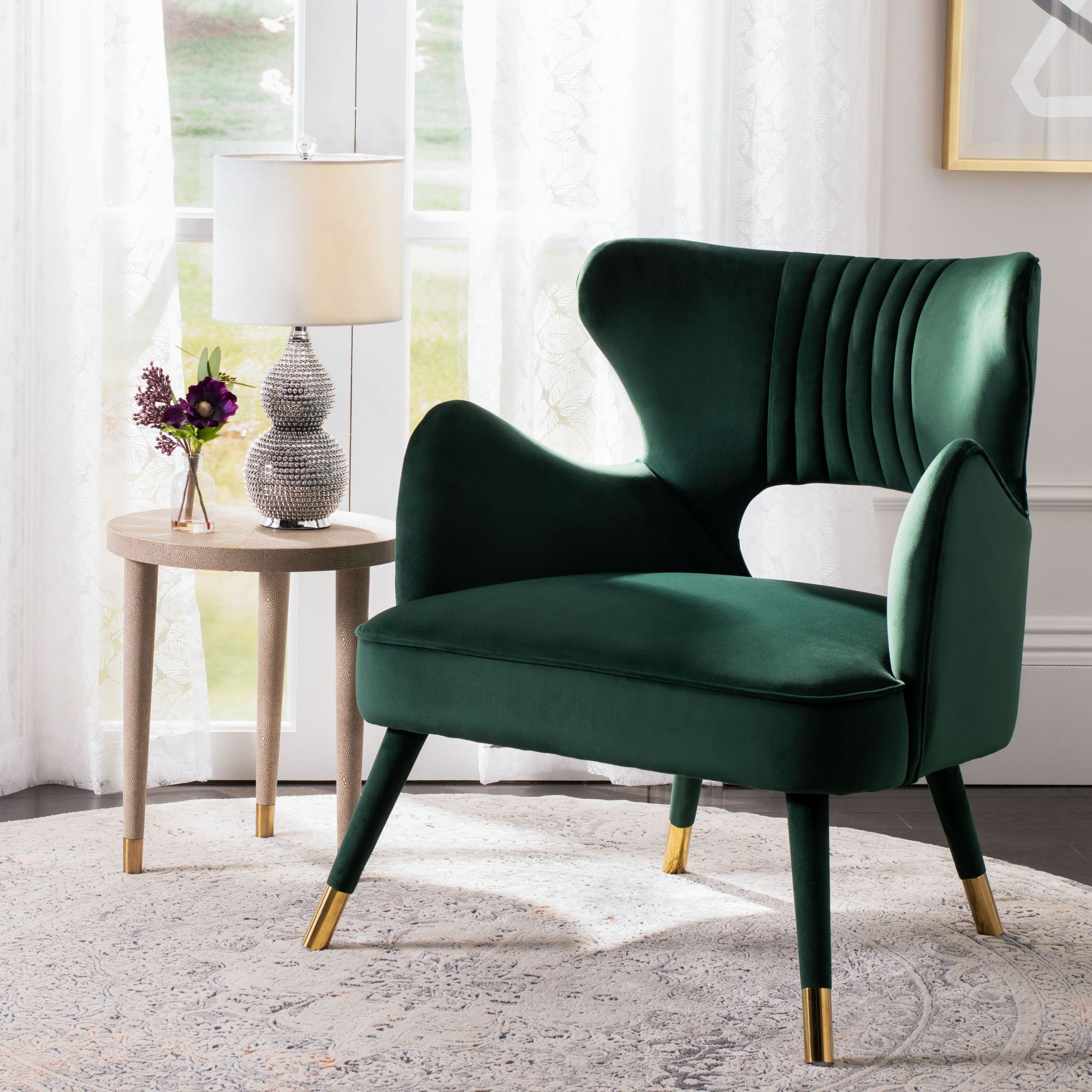Blair Wingback Accent Chair in Forest Green/Gold by Safavieh