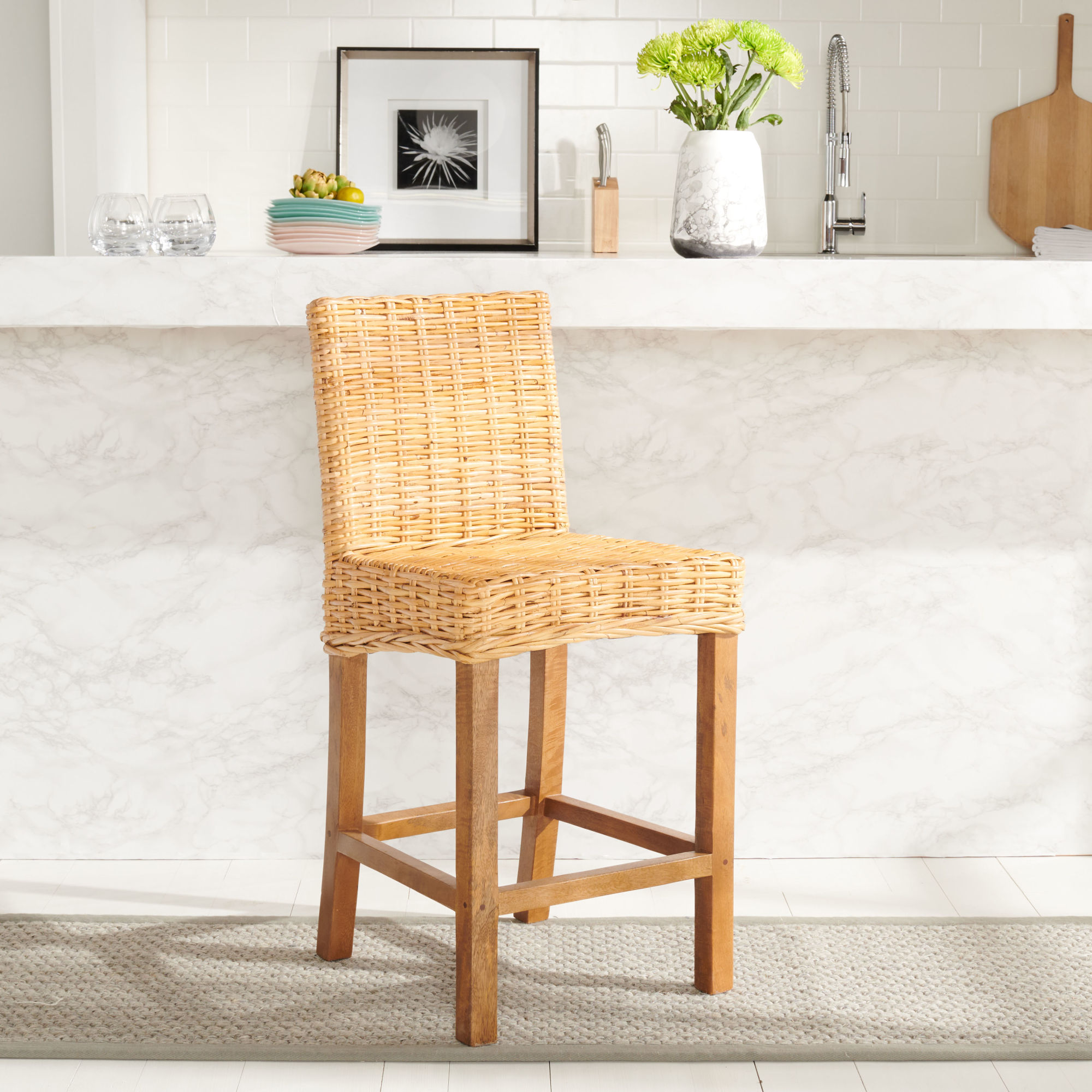 Tobie Rattan Counter Stool in Natural/Natural by Safavieh