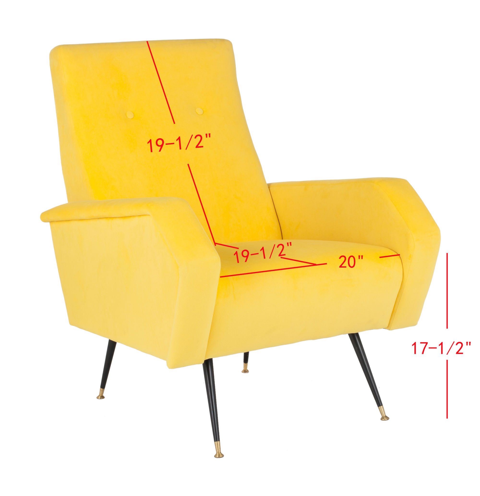 Aida Velvet Retro Mid Century Accent Chair in Yellow Velvet by Safavieh