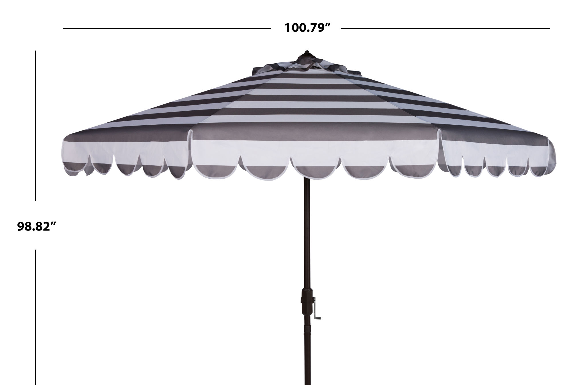 Maui Single Scallop Striped 9ft Crank Push Button Tilt Umbrella Grey ...