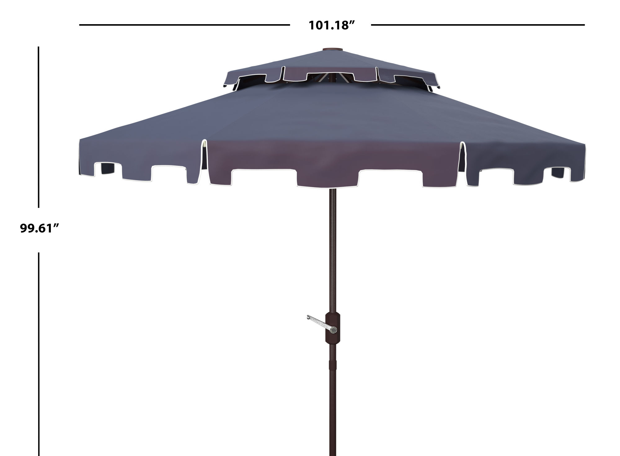 Zimmerman 9ft Double Top Market Umbrella Navy/White | Polyester by Safavieh
