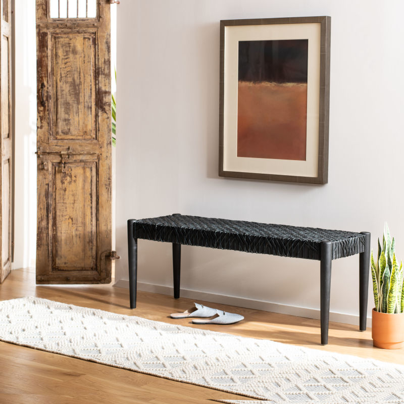 BCH1000B Bandelier Leather Weave Bench