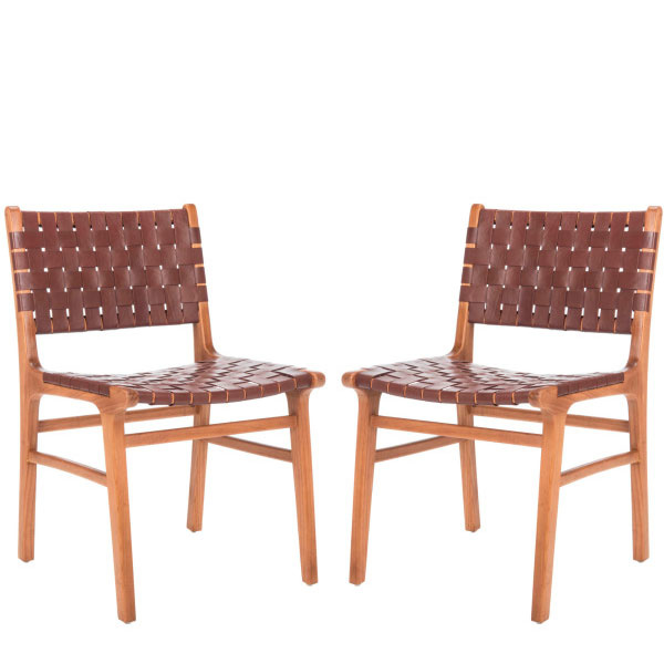 Taika Woven Leather Dining Chair Set Of 2, Leather Wrapped Dining Chairs
