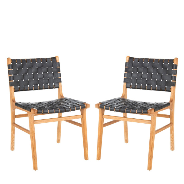 Taika Woven Leather Dining Chair 2Set in Black/Natural by Safavieh