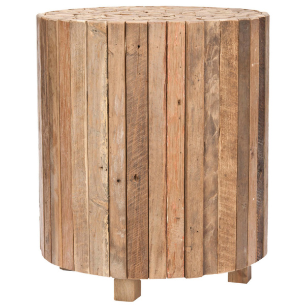 FOX1002A Richmond Rustic Wood Block Round End Table