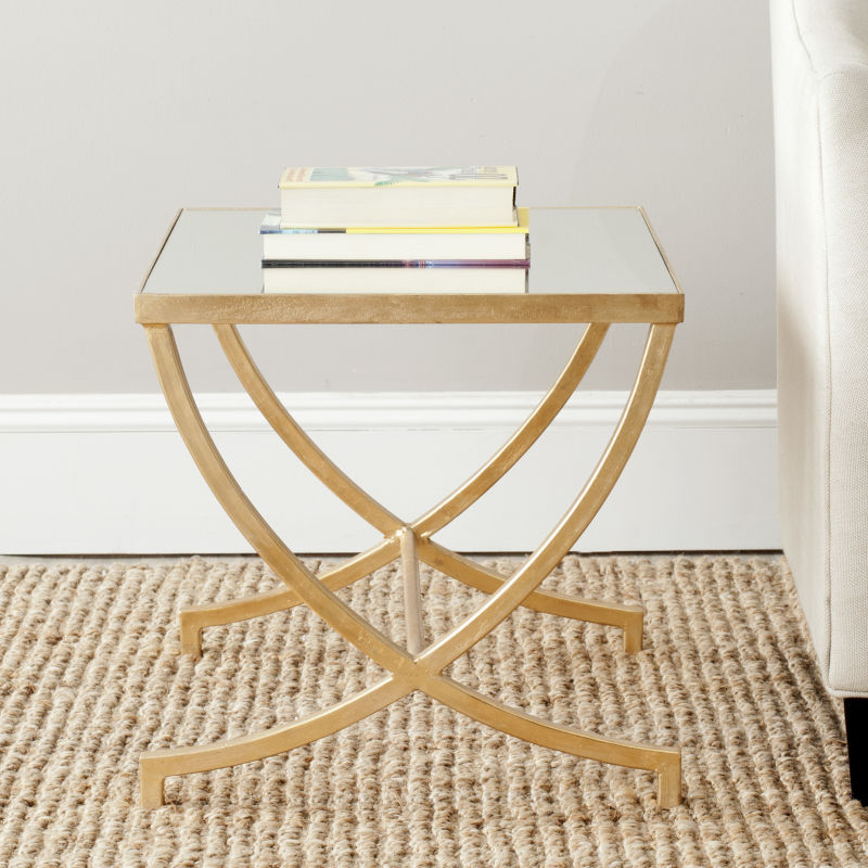 FOX2537A Maureen Glass Top Gold Leaf Accent Table