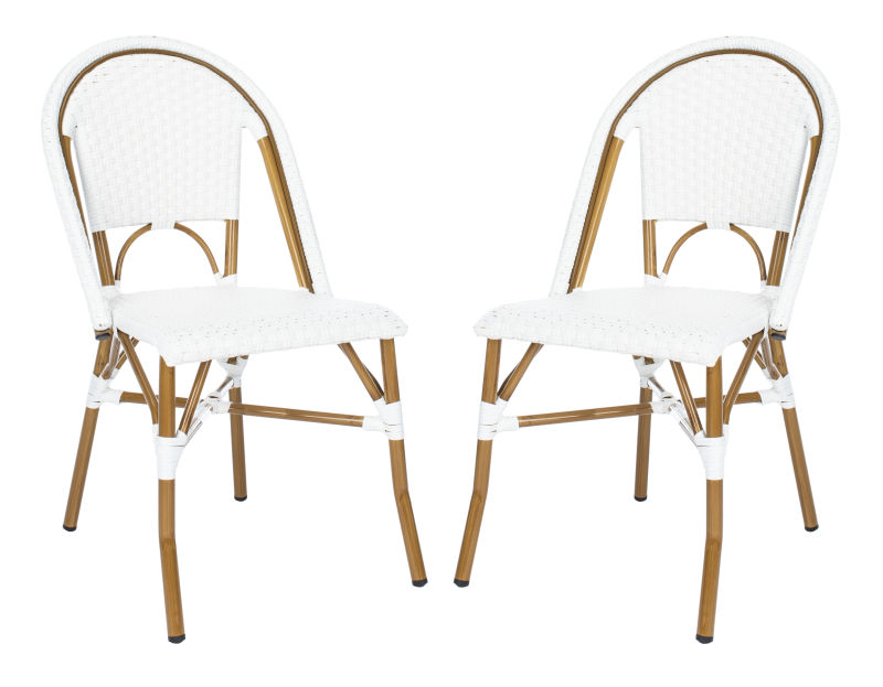 Salcha IndoorOutdoor French Bistro Side Chair 2Set in White/Light Brown | Aluminum by Safavieh