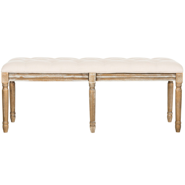 FOX6231A Rocha 19''h French Brasserie Tufted Traditional Rustic Wood Bench
