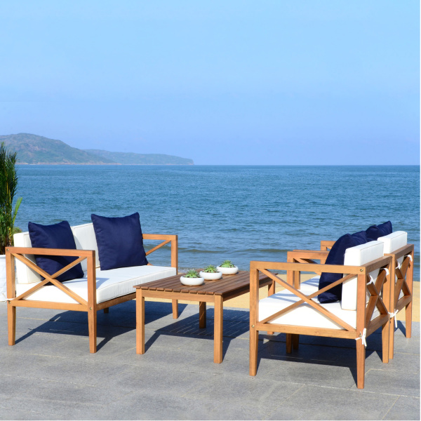 Pat7031a Nunzio 4 Pc Outdoor Set With Accent Pillows Natural Beige Navy 4