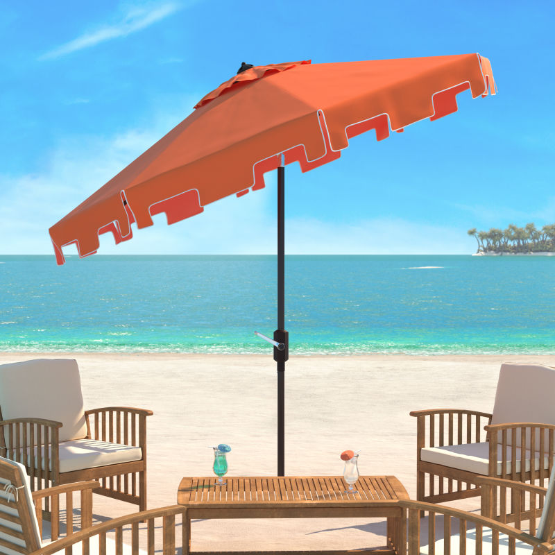 PAT8000G UV Resistant Zimmerman 9 Ft Crank Market Push Button Tilt Umbrella With Flap Orange/White