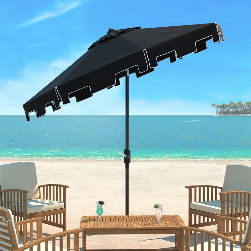 PAT8000H UV Resistant Zimmerman 9 Ft Crank Market Push Button Tilt Umbrella With Flap Black/White
