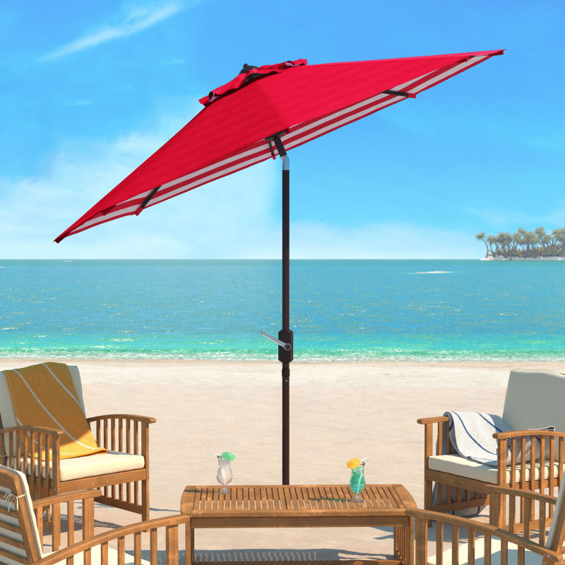 PAT8007F Athens Inside Out Striped 9ft Crank Outdoor Auto Tilt Umbrella Red/White