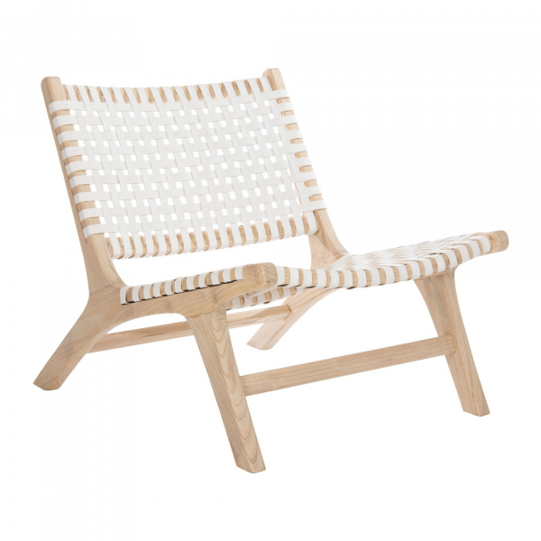 Luna Leather Woven Accent Chair in White Leather/Natural by Safavieh