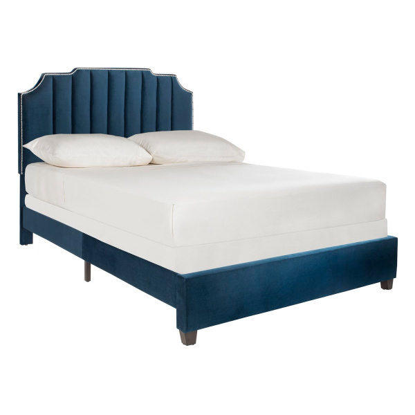 BED6300A-F Streep Full Bed in Navy Velvet
