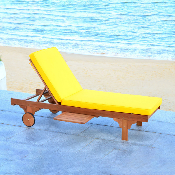 PAT7022A Newport Chaise Lounge Chair with Yellow Cushion and Side Table