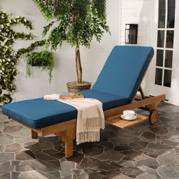 PAT7022B Newport Chaise Lounge Chair with Navy Cushion and Side Table