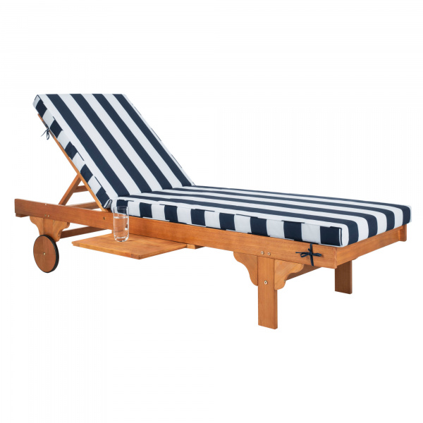 PAT7022F Newport Chaise Lounge Chair with Navy & White Cushion and Side Table