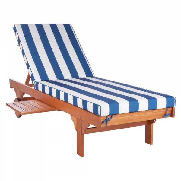 PAT7022J Newport Chaise Lounge Chair with Blue & White Cushion and Side Table
