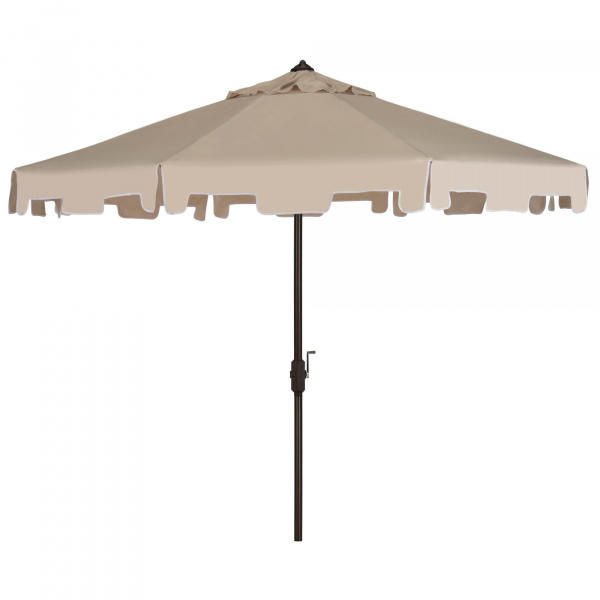 PAT8000C UV Resistant Zimmerman 9 Ft Crank Market Push Button Tilt Umbrella with Flap Beige