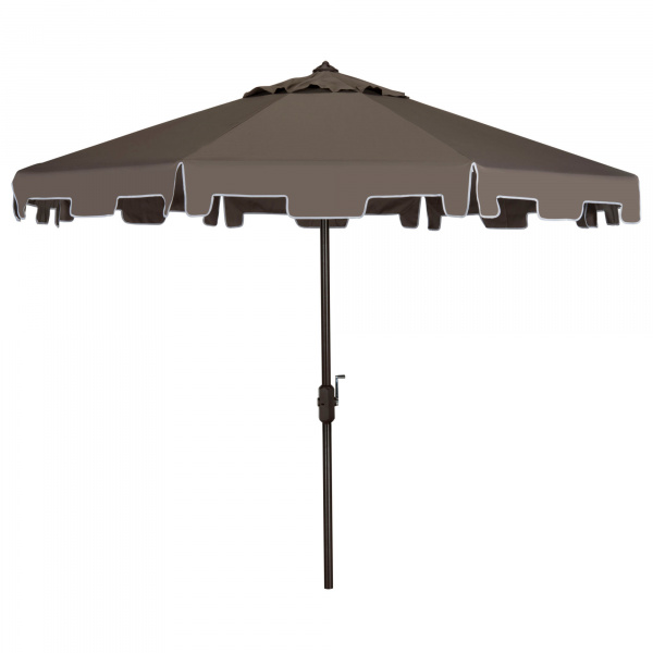 PAT8000E UV Resistant Zimmerman 9 Ft Crank Market Push Button Tilt Umbrella With Flap Grey