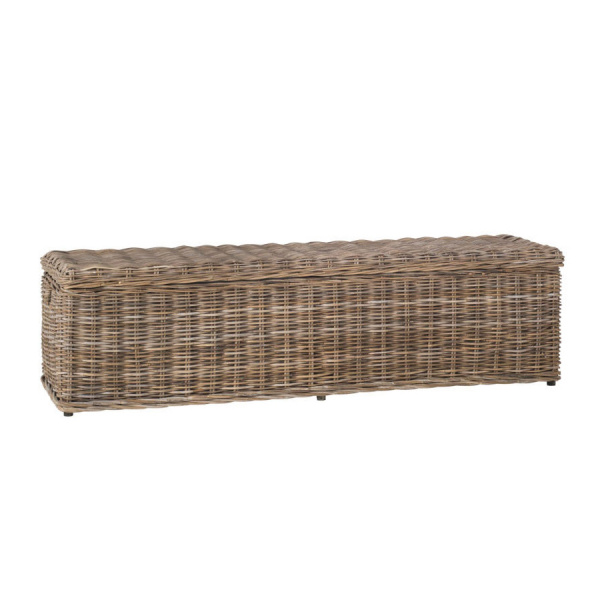 Caius Wicker Bench With Storage in Grey by Safavieh