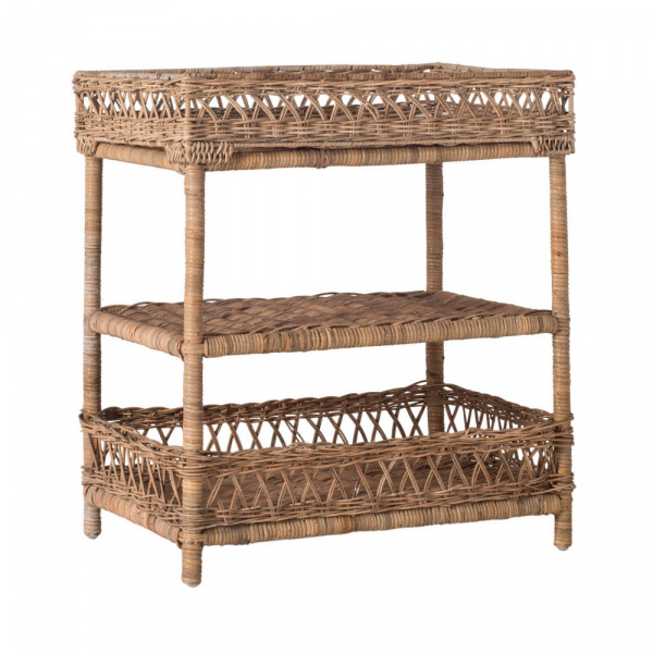 Ajani Wicker 3 Tier Accent Table in Grey by Safavieh