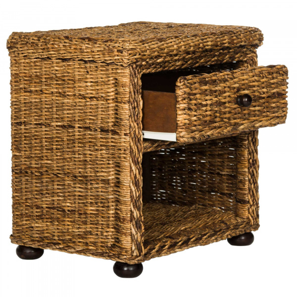 SEA8001A Magi Natural Brown Wicker Nightstand With Drawer And 8 H Storage