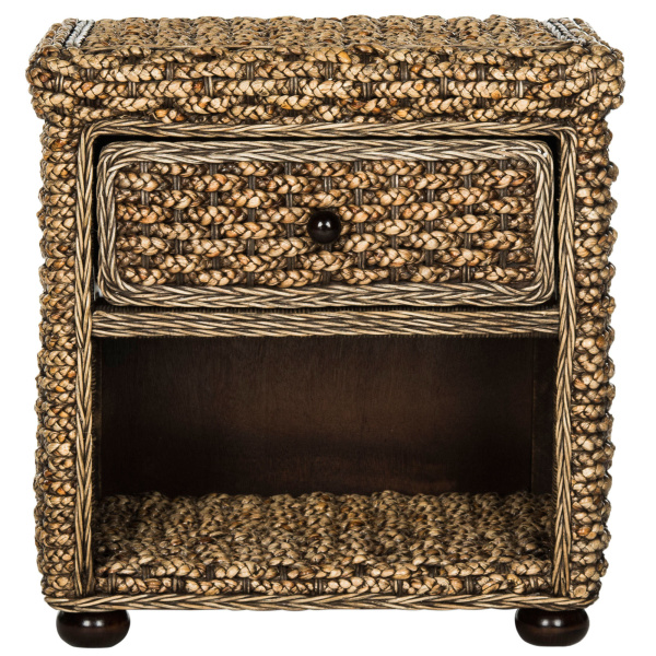 SEA8003A Musa Braided Brown Wash Wicker Nightstand With Drawer And 8 H Storage