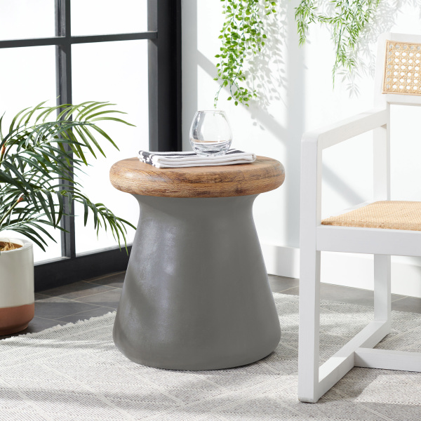 VNN1005A Button Indoor/Outdoor Modern Concrete Round 18.1-Inch H Accent Table