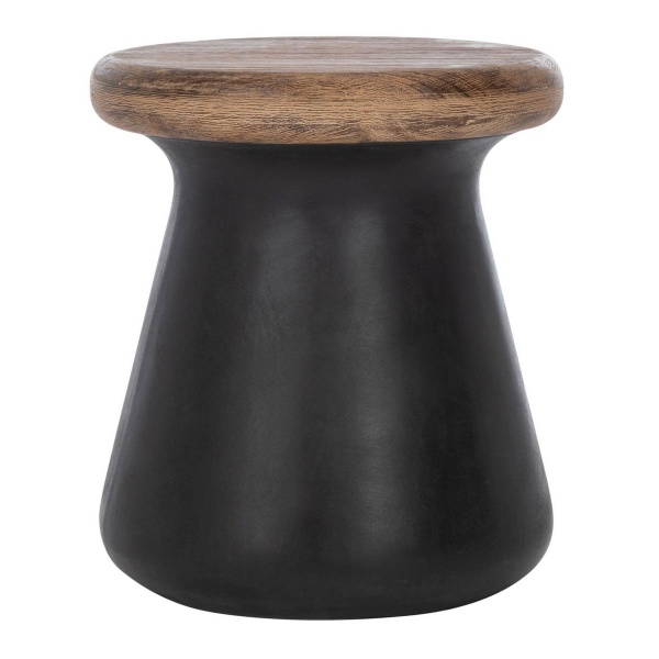 VNN1005C Button Indoor / Outdoor Modern Concrete Round 18.1-inch H Accent Table Black