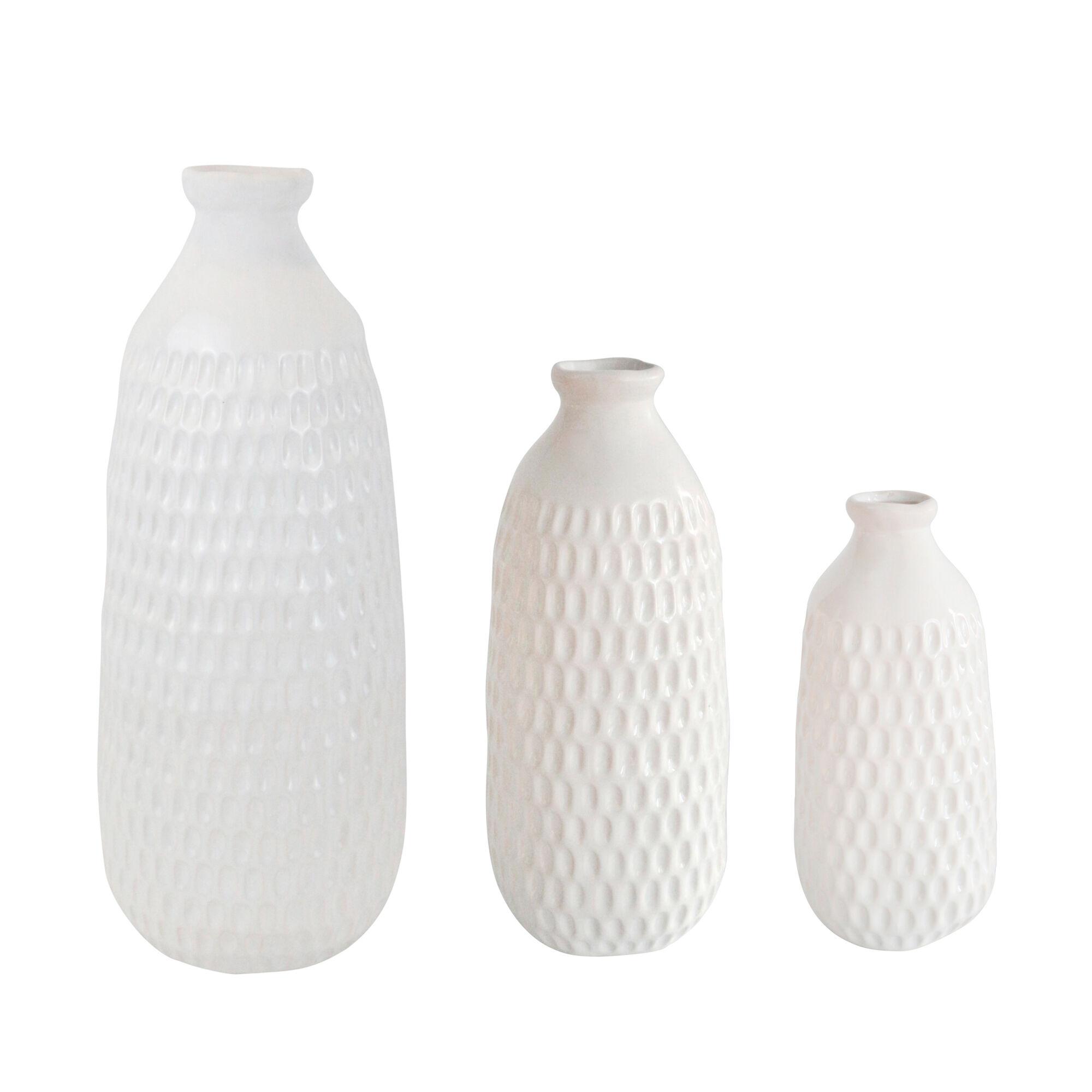 Ceramic 16 Inch Dimpled Vase White