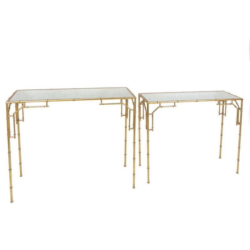 12283-06 Gold Metal Console Tables Mirror - Set Of Two