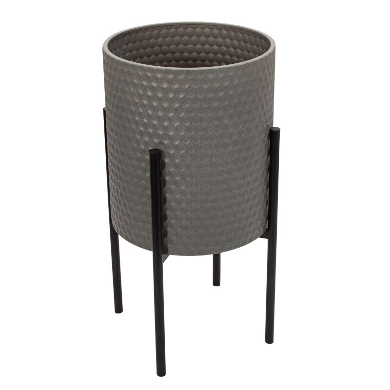 12629 09 Gray Honeycomb Planter On Metalstand Gray Blk Set Of Two 2