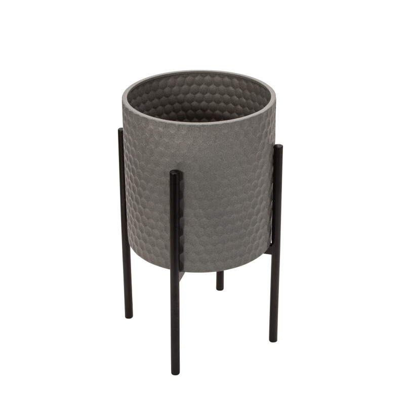 12629 09 Gray Honeycomb Planter On Metalstand Gray Blk Set Of Two 3